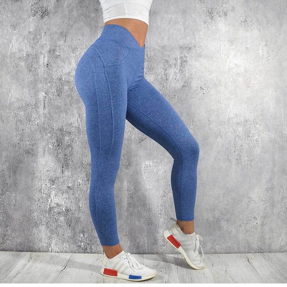 Damen Hohe Taille Leggings mit Schlankeffekt - Blau (2)