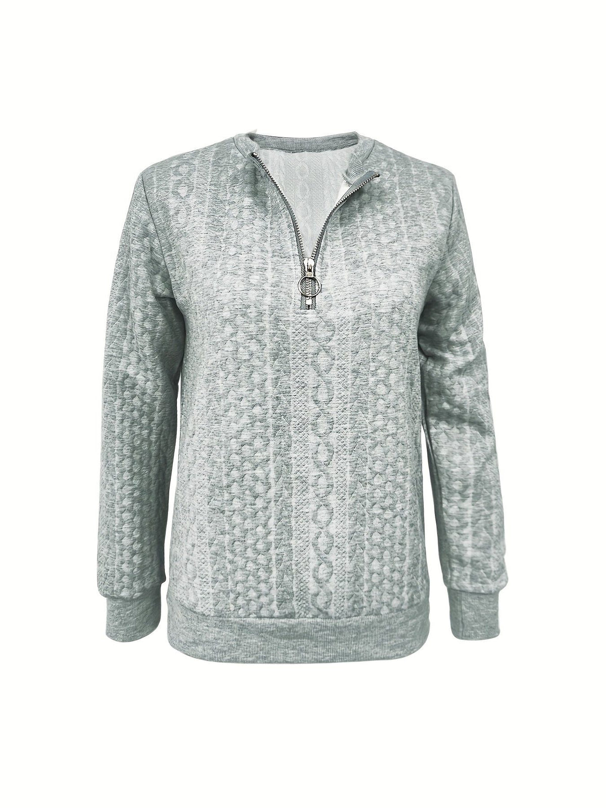 Damen Strukturiertes Halbzip Sweatshirt mit Langen Ärmeln - Grau