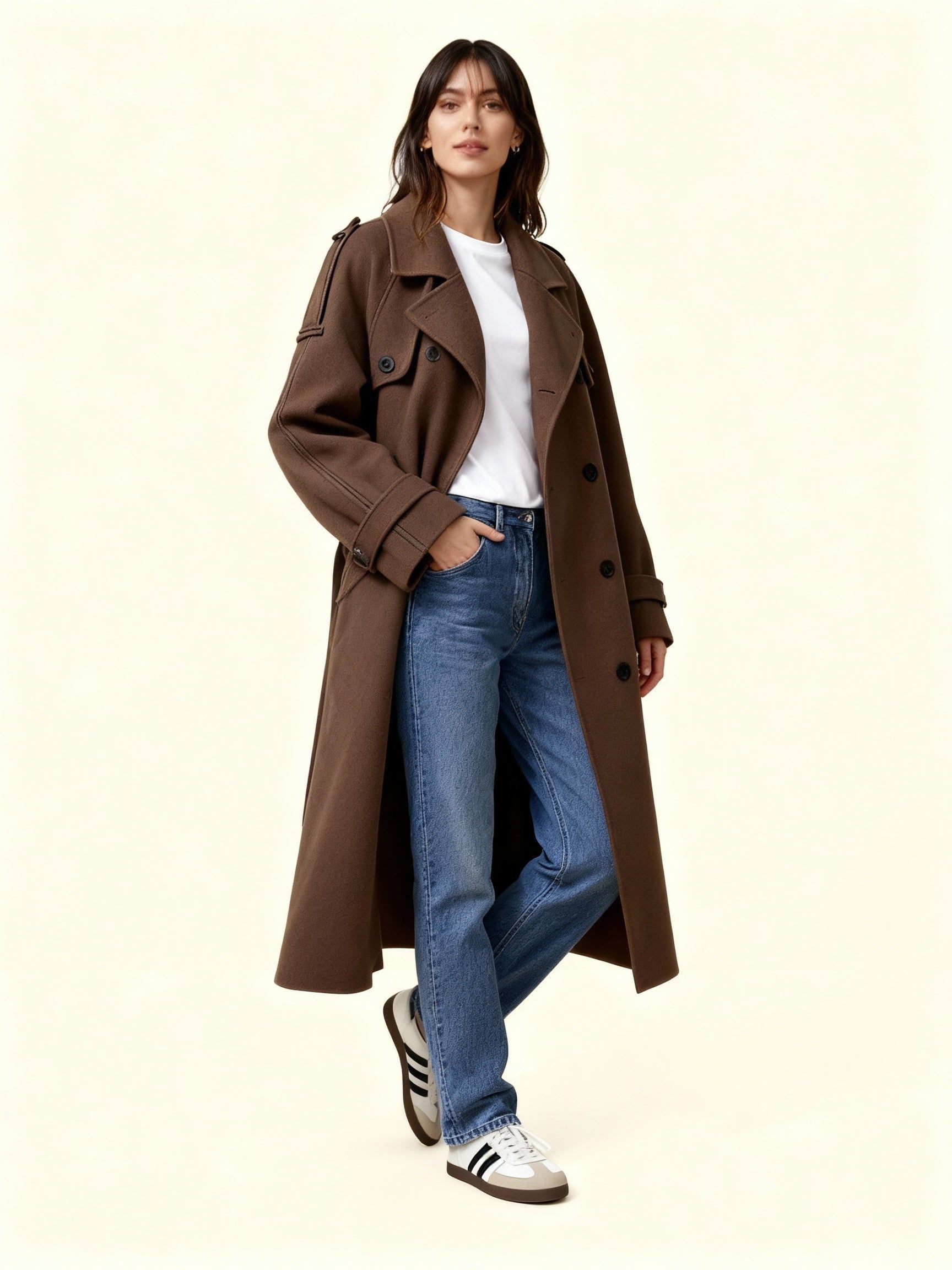 Damen Trenchcoat mit Reverskragen und Knopfdetails