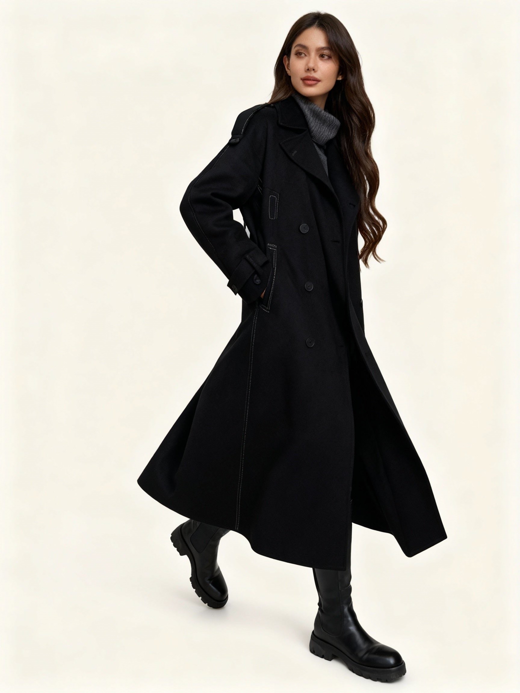 Damen Trenchcoat mit Reverskragen und Knopfdetails - View 3