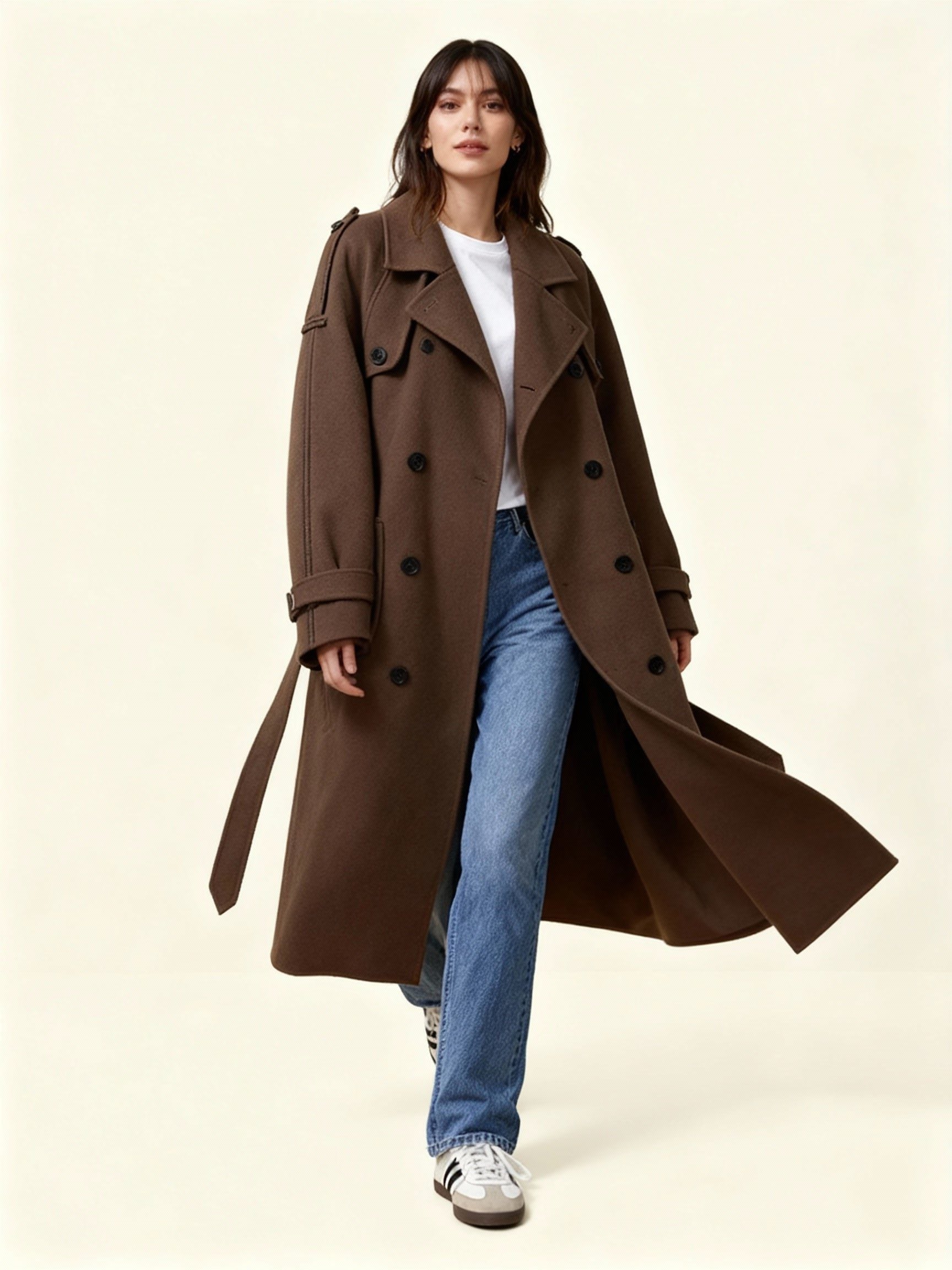 Damen Trenchcoat mit Reverskragen und Knopfdetails - View 4
