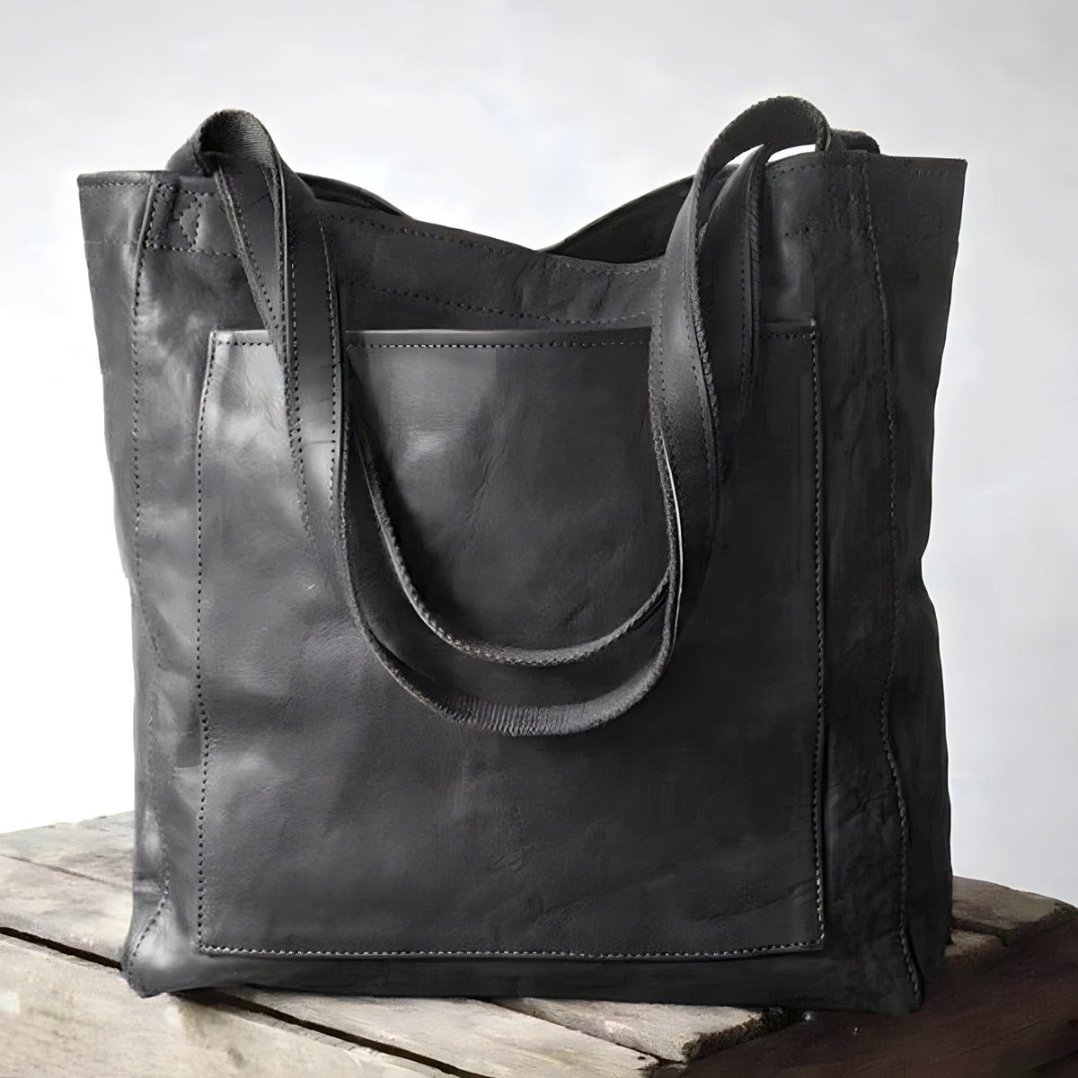 Damen Ledertasche mit Henkelgriff aus Echtleder - Schwarz