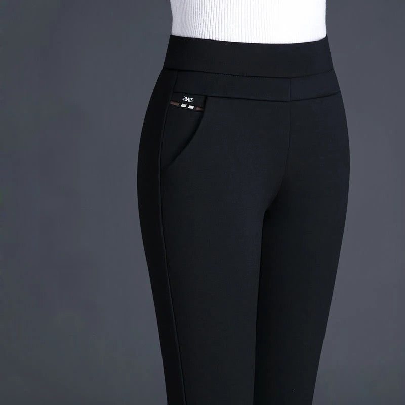 Damen Hohe Taille Dehnbare Hose - Schwarz