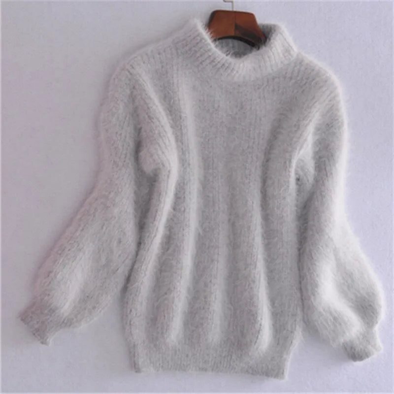 Damen Oversized Strickpullover mit Rollkragen - Grau