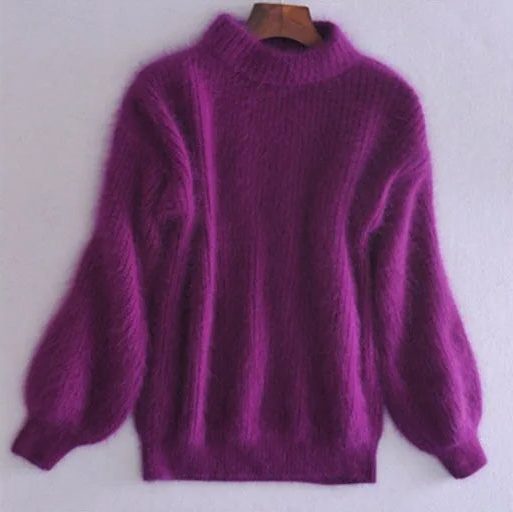 Damen Oversized Strickpullover mit Rollkragen - Lila