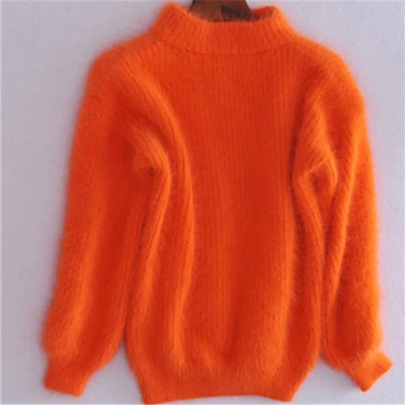 Damen Oversized Strickpullover mit Rollkragen - Orange