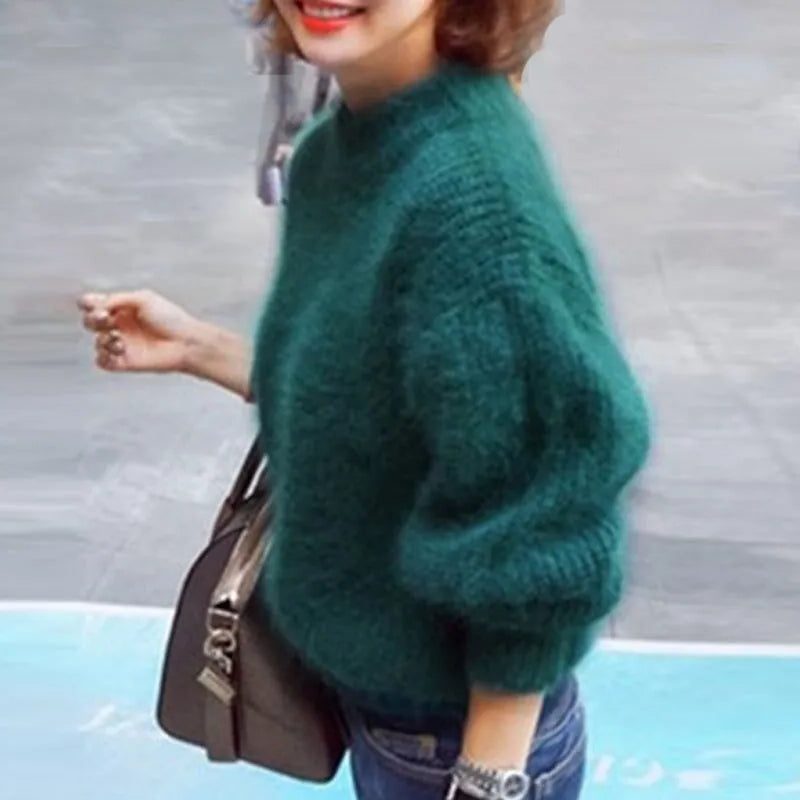 Damen Oversized Strickpullover mit Rollkragen - Grün