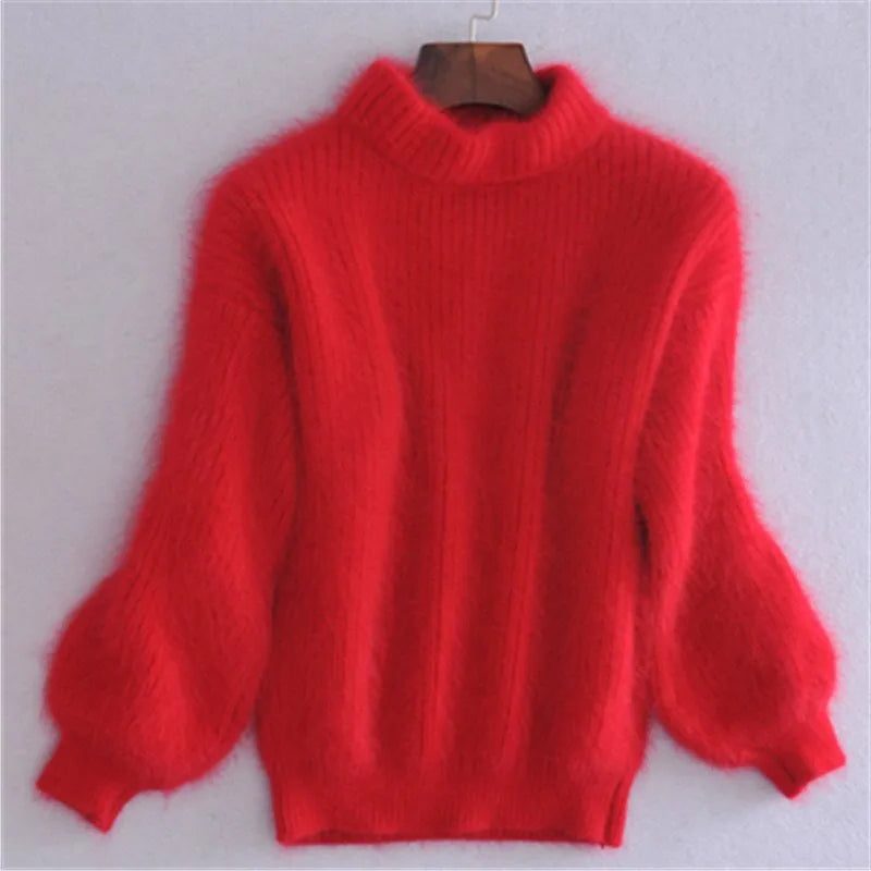 Damen Oversized Strickpullover mit Rollkragen - Rot
