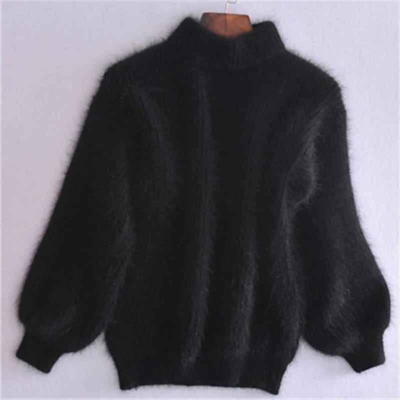 Damen Oversized Strickpullover mit Rollkragen - Schwarz