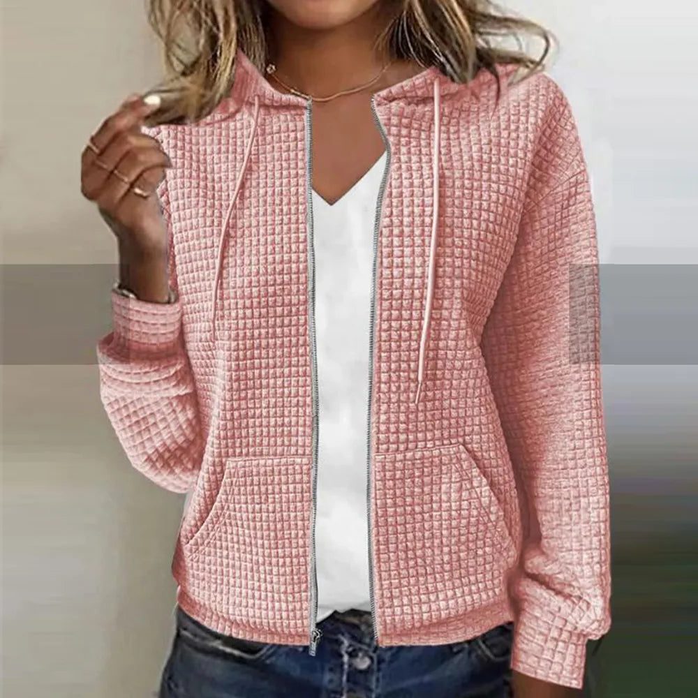 Damen Karierte Strickjacke mit Reissverschluss