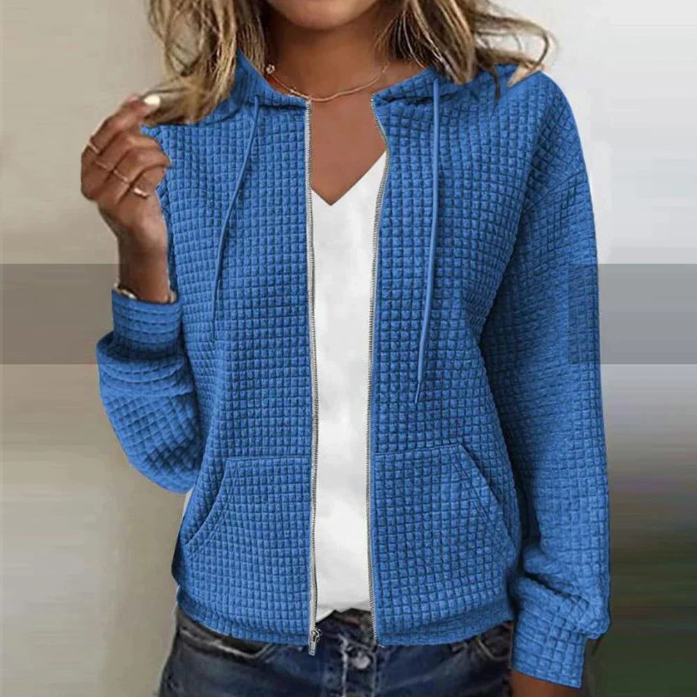 Damen Karierte Strickjacke mit Reissverschluss - Blau