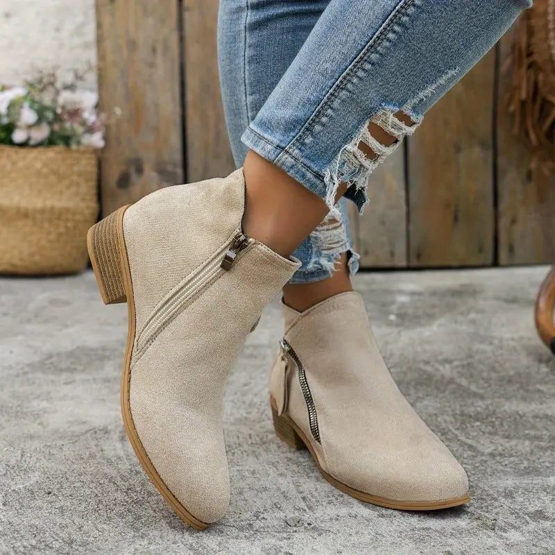 Damen Stiefeletten mit Reissverschluss und Blockabsatz