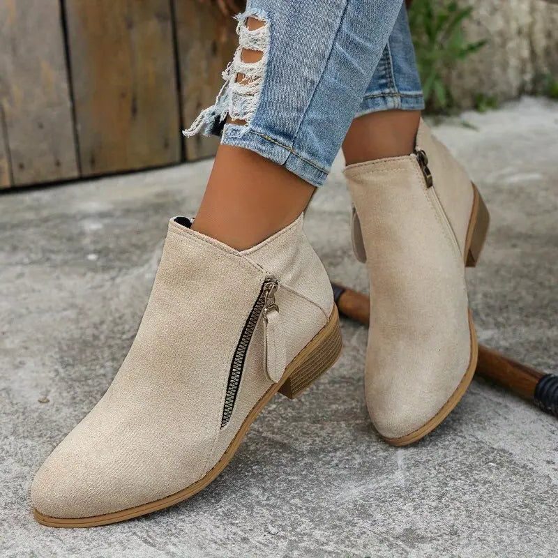 Damen Stiefeletten mit Reissverschluss und Blockabsatz
