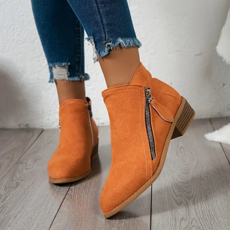 Damen Stiefeletten mit Reissverschluss und Blockabsatz - Orange