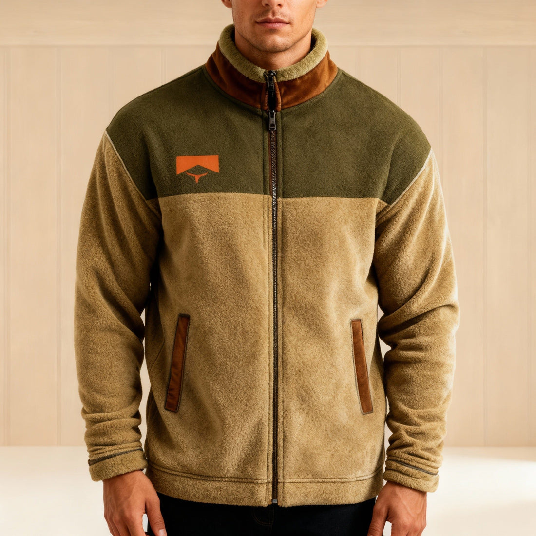 Fleece-Colorblock Jacke mit Stehkragen für Herren