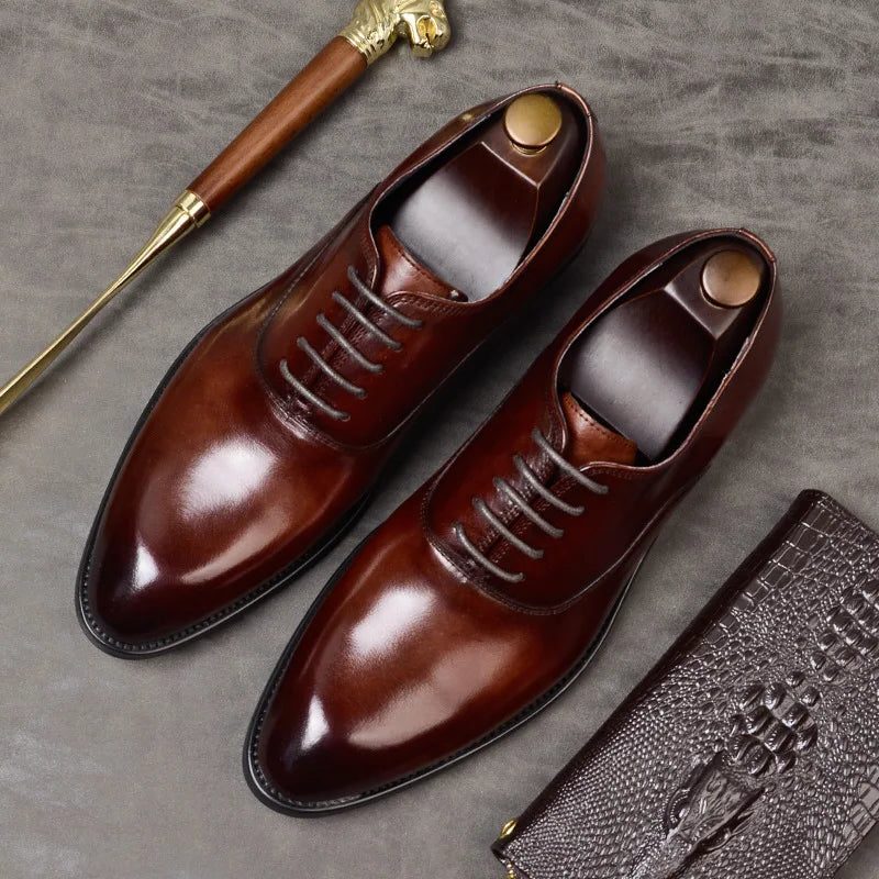 Herren Lace-Up Oxford Lederschuhe - Marron