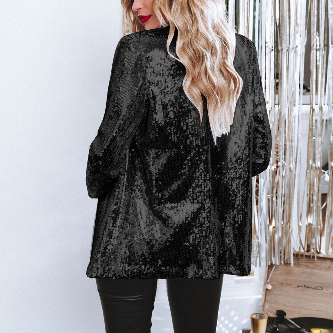 Damen Pailletten-Blazer mit Reverskragen