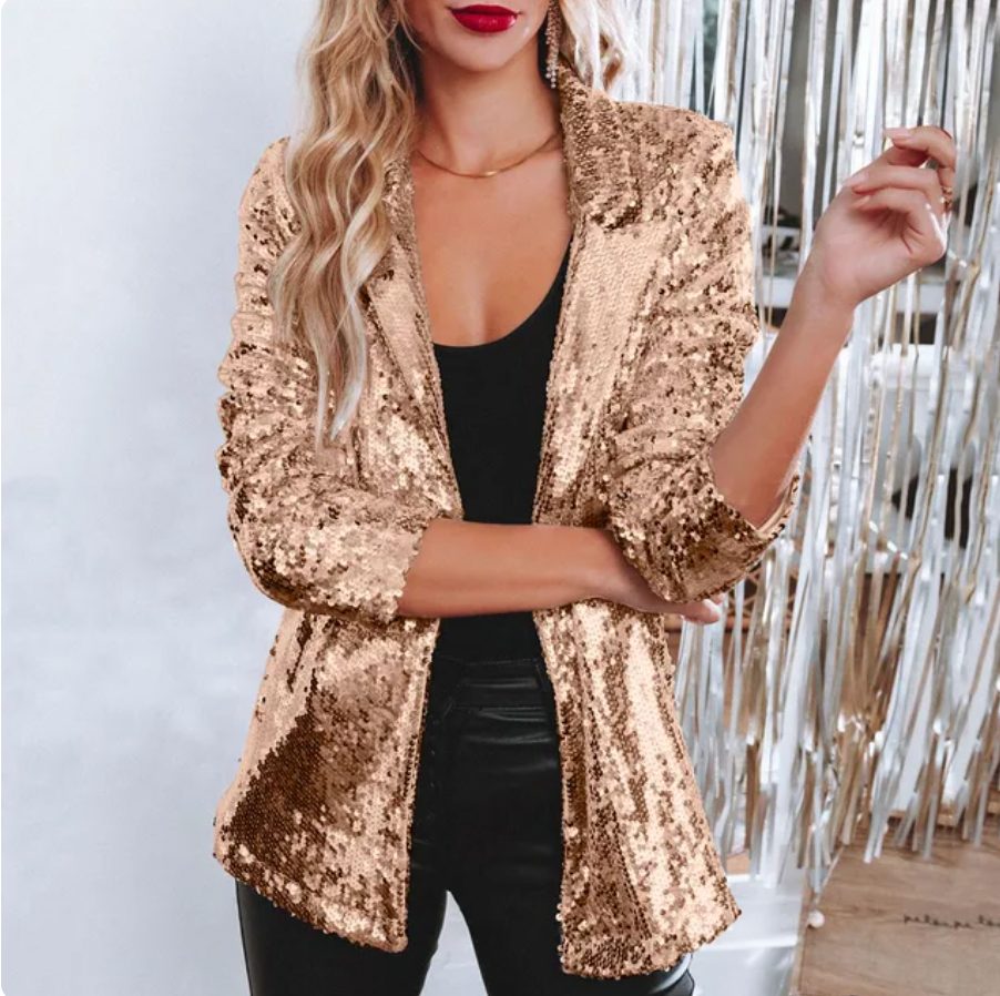 Damen Pailletten-Blazer mit Reverskragen - Gold