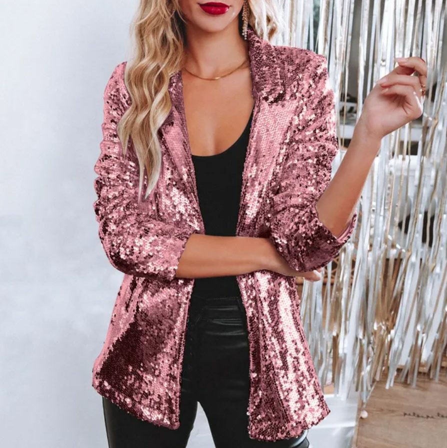 Damen Pailletten-Blazer mit Reverskragen - Rosa