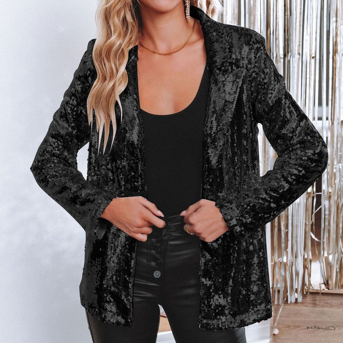 Damen Pailletten-Blazer mit Reverskragen - View 4