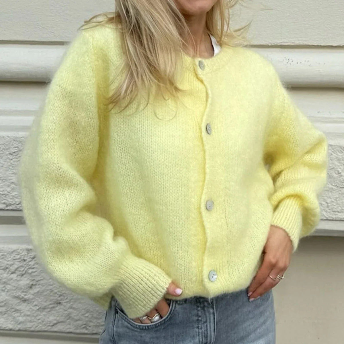 Damen Cardigan mit Langen Ärmeln und Knopfleiste - Gelb
