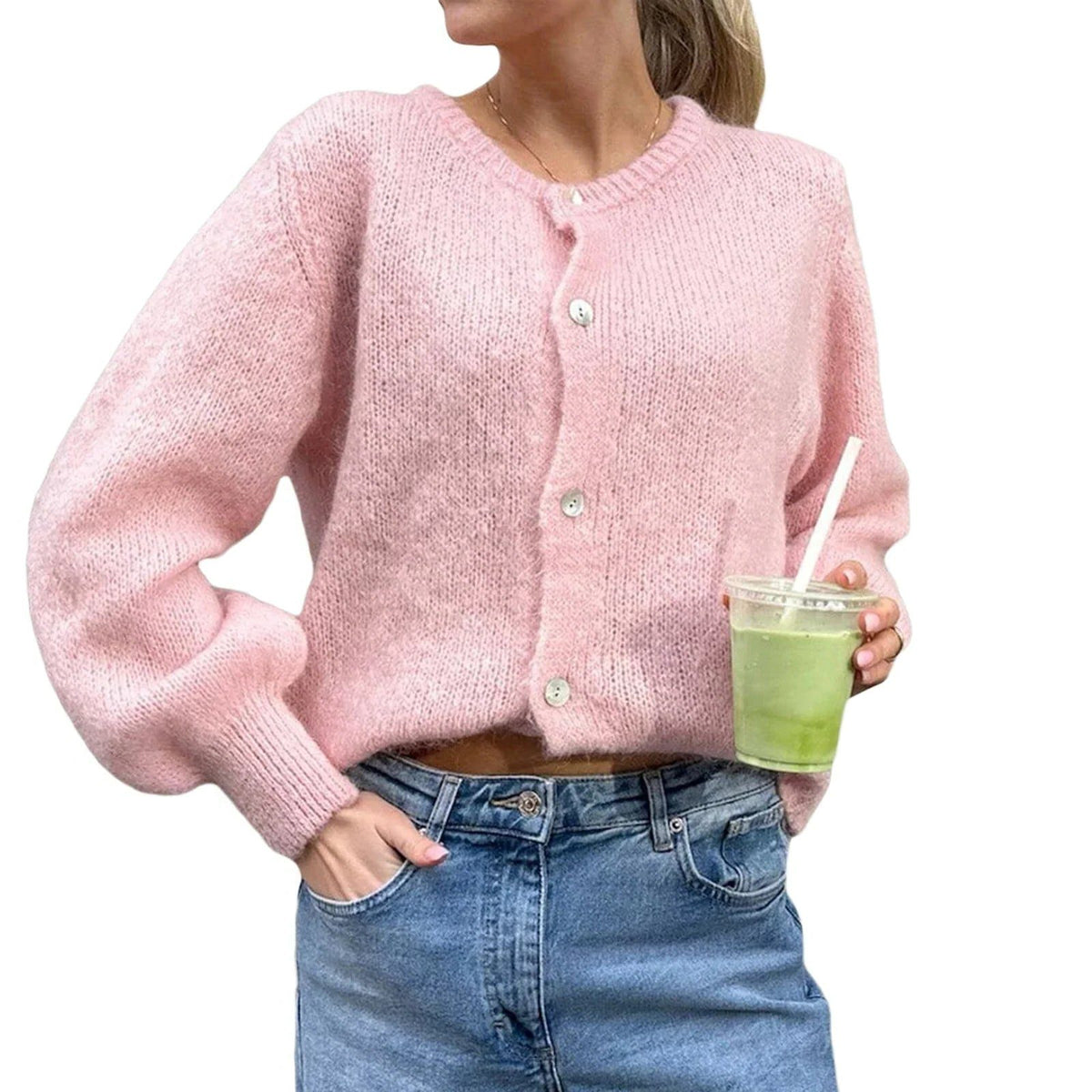 Damen Cardigan mit Langen Ärmeln und Knopfleiste - View 4