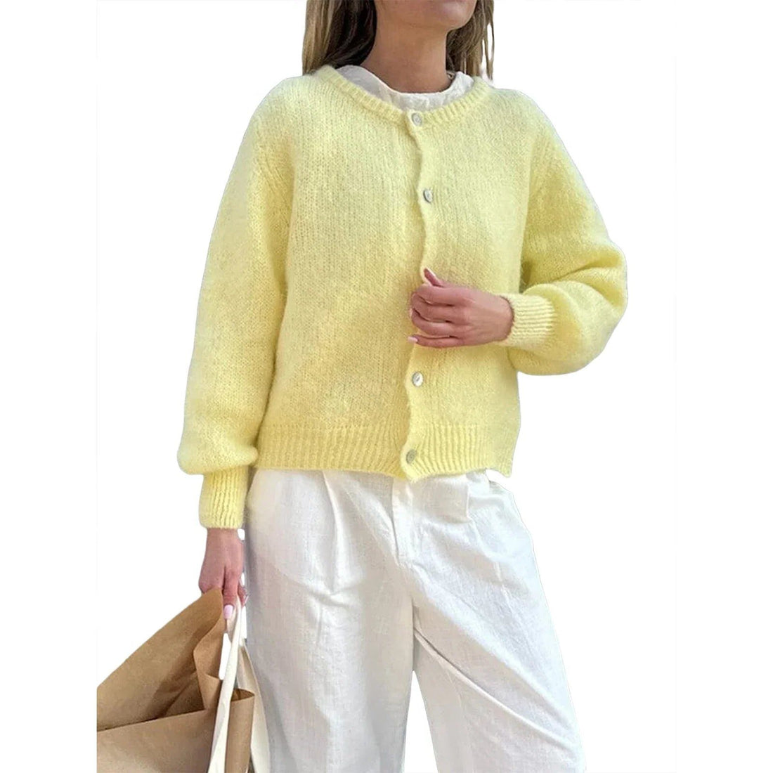 Damen Cardigan mit Langen Ärmeln und Knopfleiste