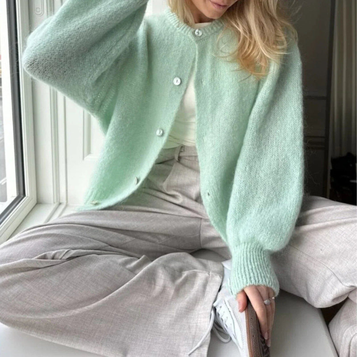 Damen Cardigan mit Langen Ärmeln und Knopfleiste - Grün
