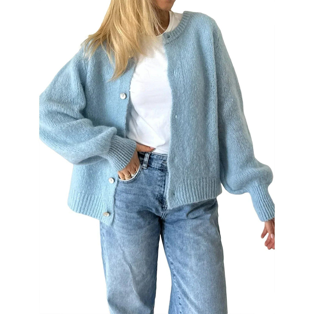 Damen Cardigan mit Langen Ärmeln und Knopfleiste