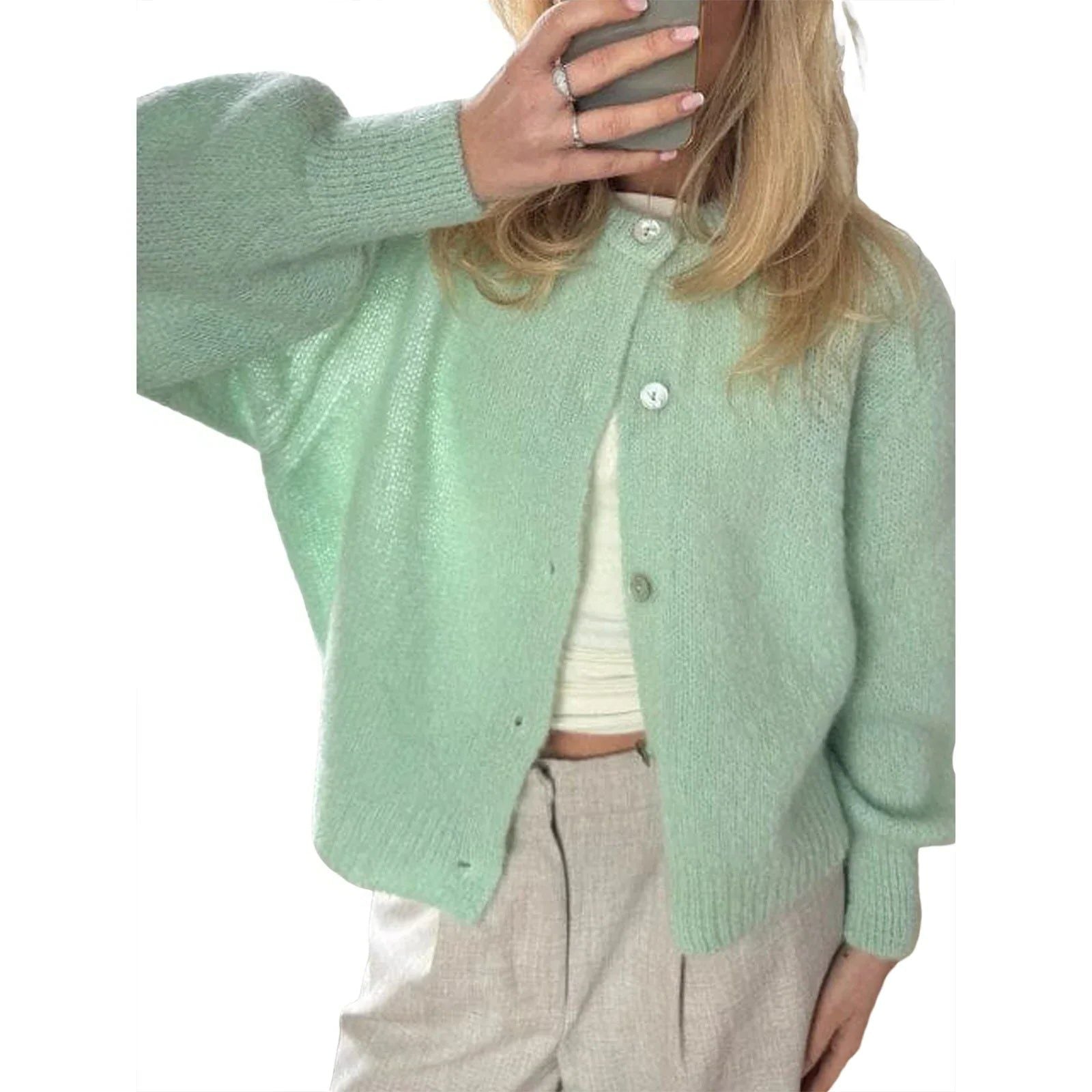Damen Cardigan mit Langen Ärmeln und Knopfleiste - View 3