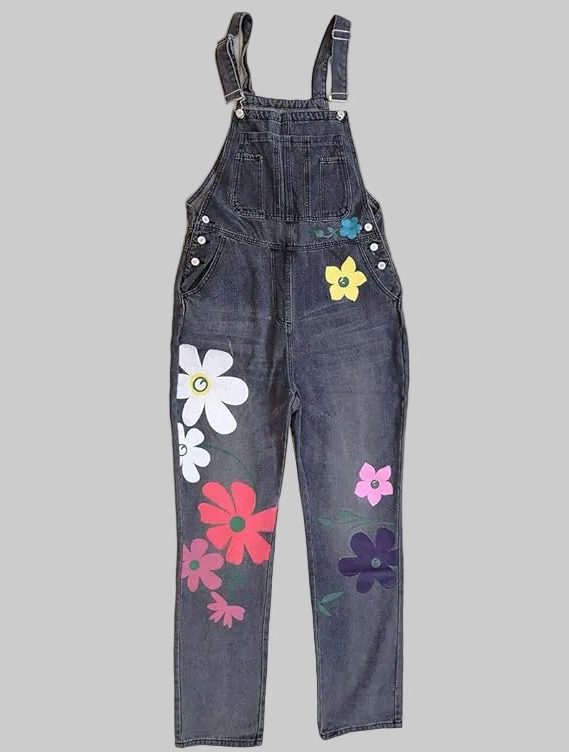 Damen Ärmellos Blumenmuster Latzhose - View 4