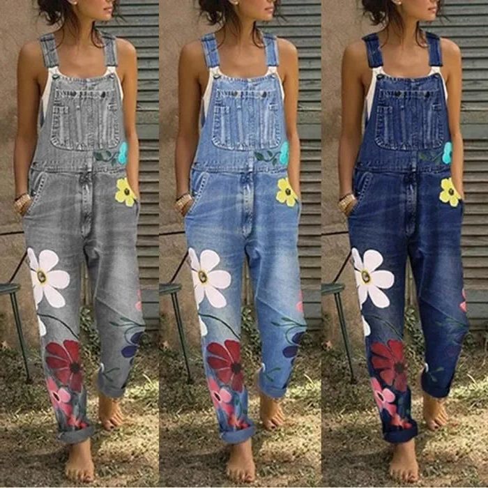 Damen Ärmellos Blumenmuster Latzhose - View 8