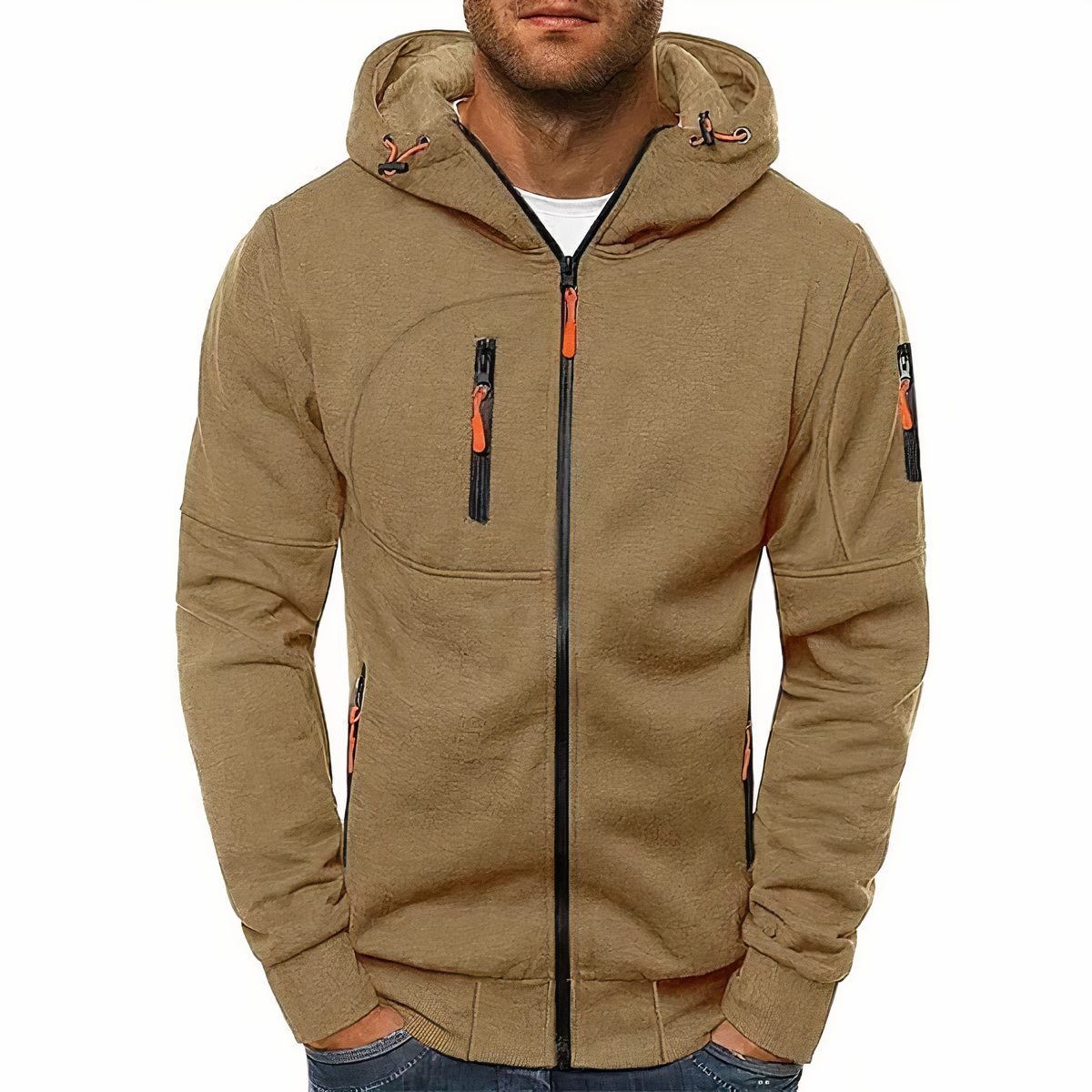 Herren Kapuzenjacke mit Reissverschluss - Khaki