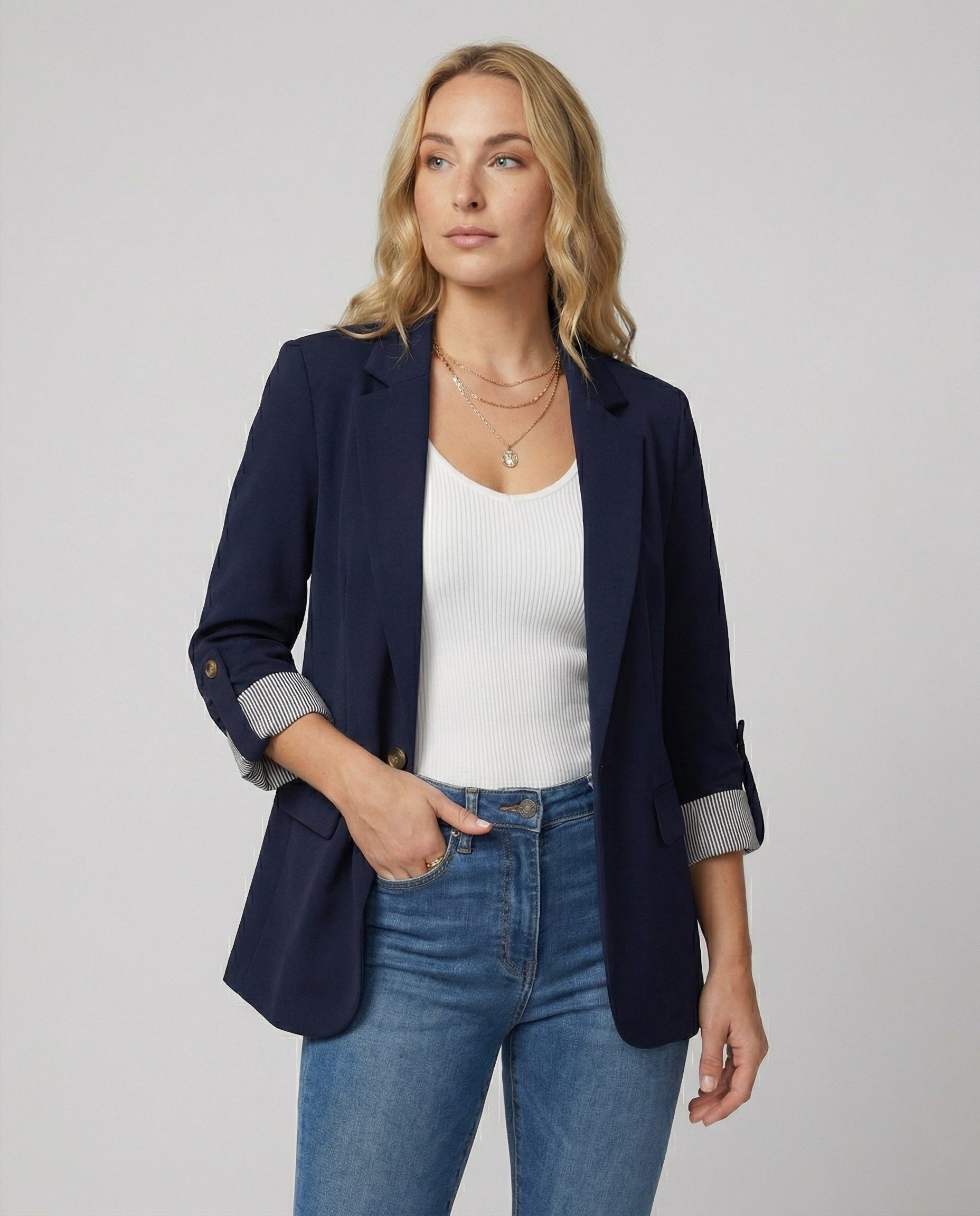 Damen Longblazer mit Revers und Einreiher