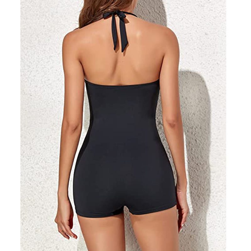 Damen Halterneck Boyleg Badeanzug mit Figurformender Passform - View 10
