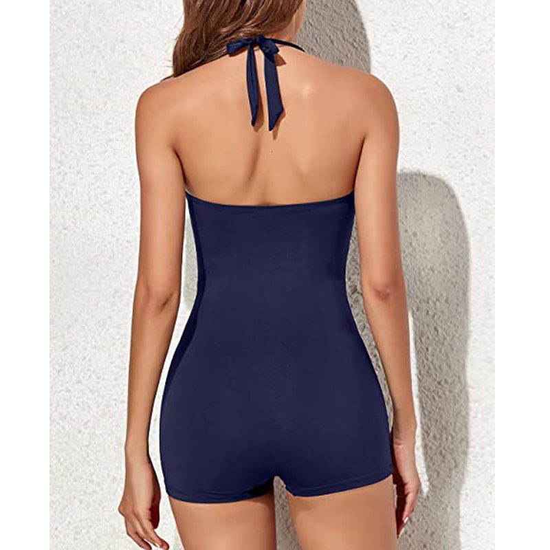 Damen Halterneck Boyleg Badeanzug mit Figurformender Passform - View 6