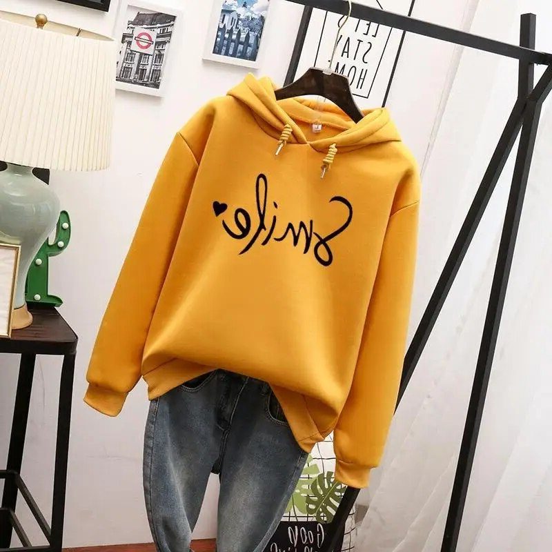 Damen Hoodie mit Rundhals und Kordelzug - Gelb