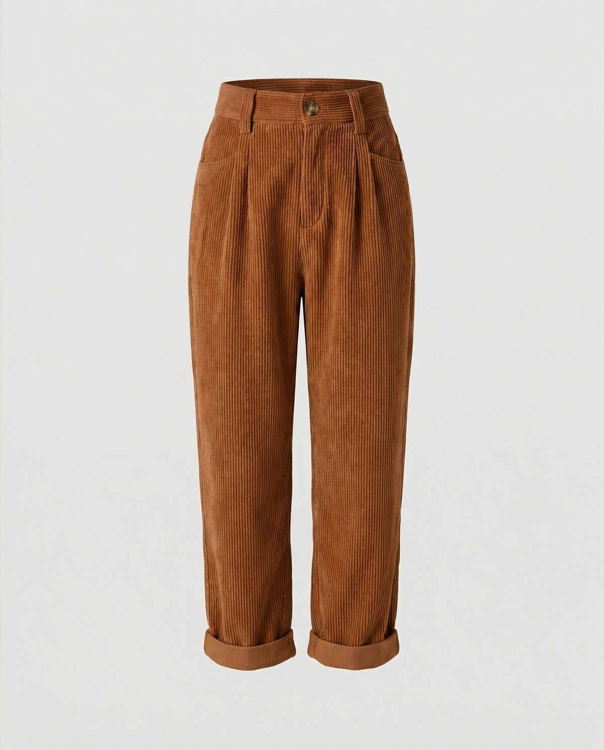Damen Cordhose mit Hoher Taille und Breitem Bein - Braun