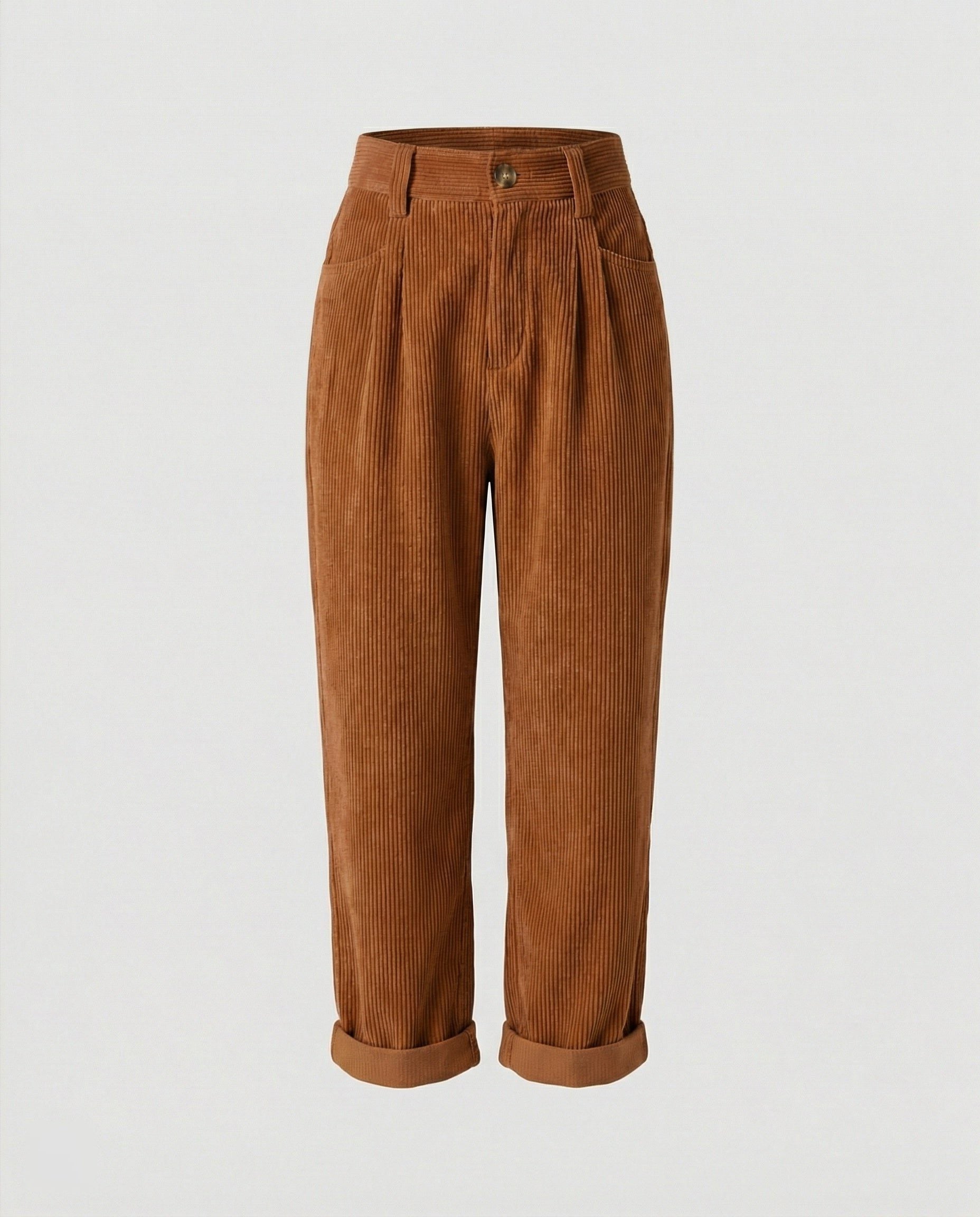 Damen Cordhose mit Hoher Taille und Breitem Bein - Braun