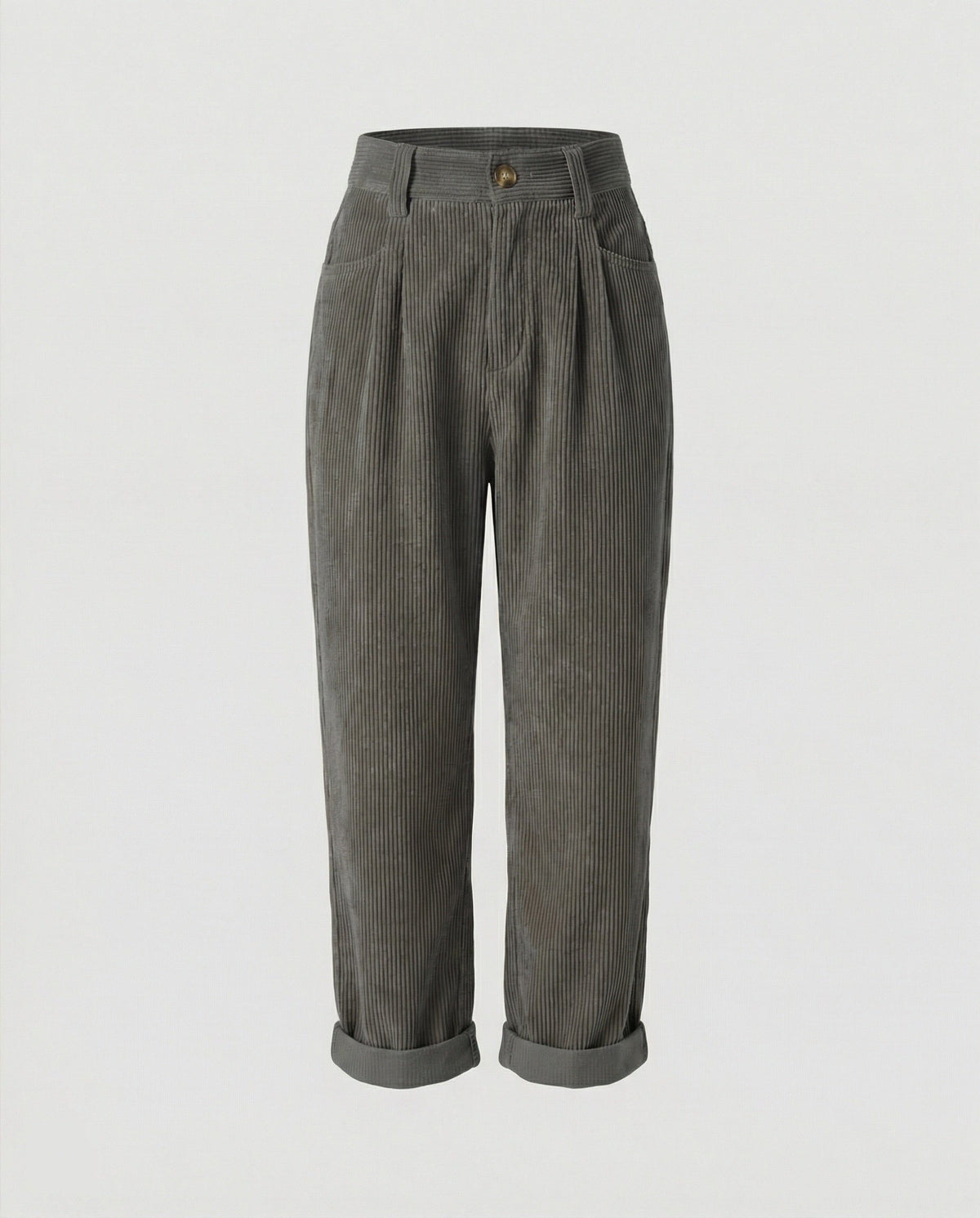 Damen Cordhose mit Hoher Taille und Breitem Bein - Grau