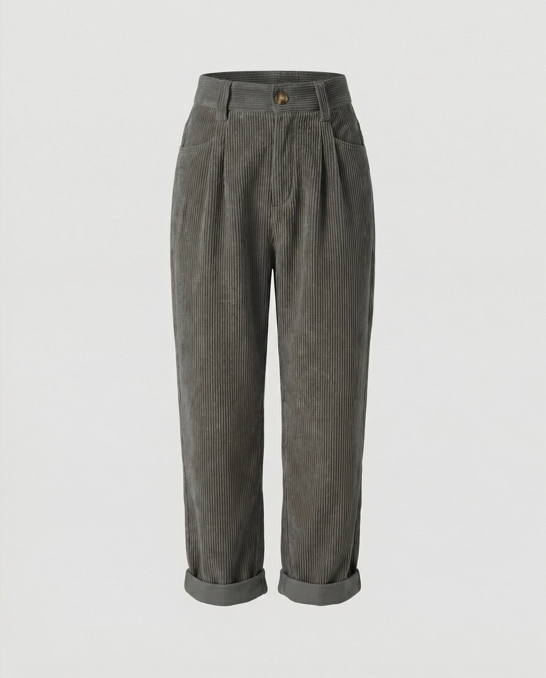 Damen Cordhose mit Hoher Taille und Breitem Bein - Grau