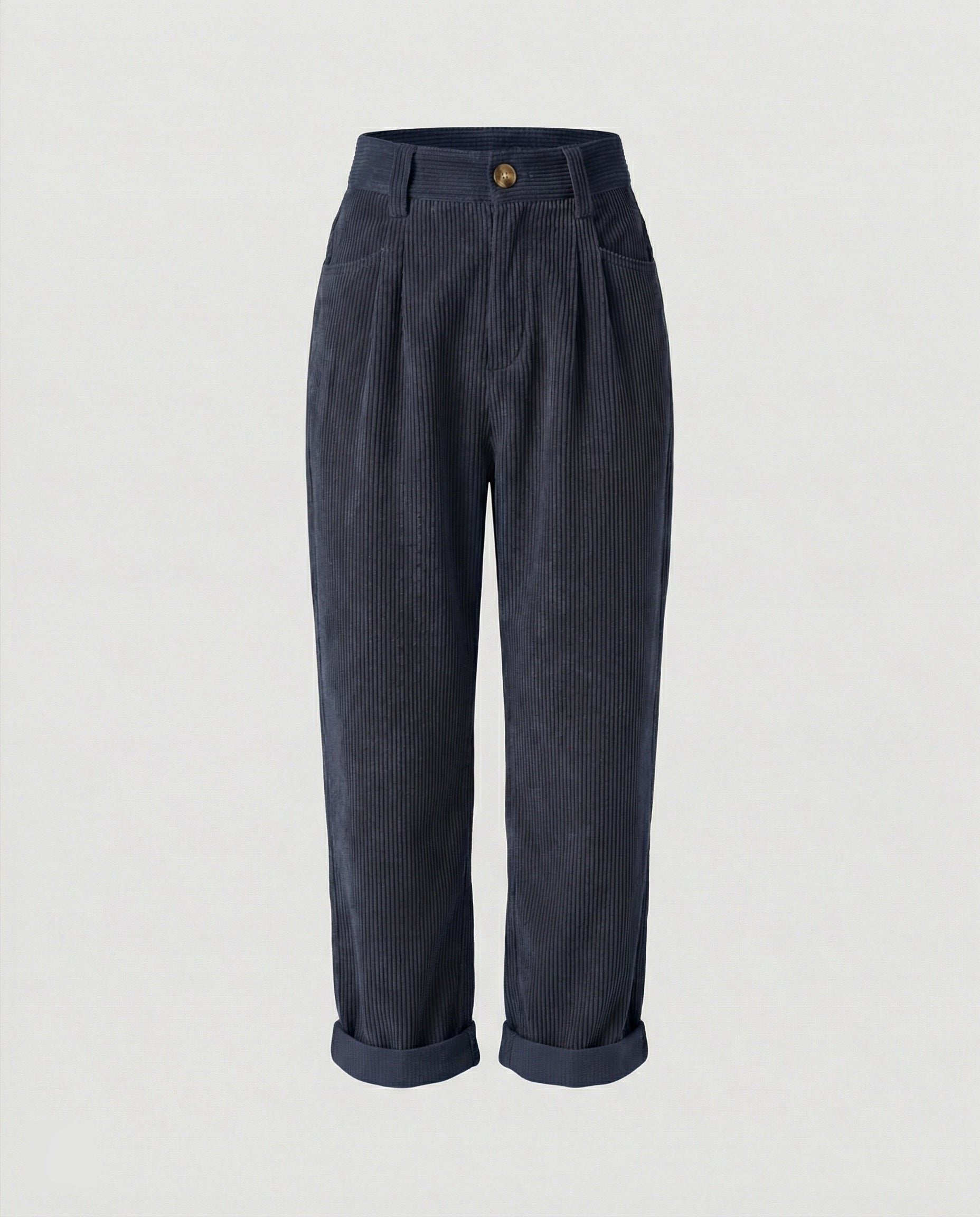Damen Cordhose mit Hoher Taille und Breitem Bein - Blau