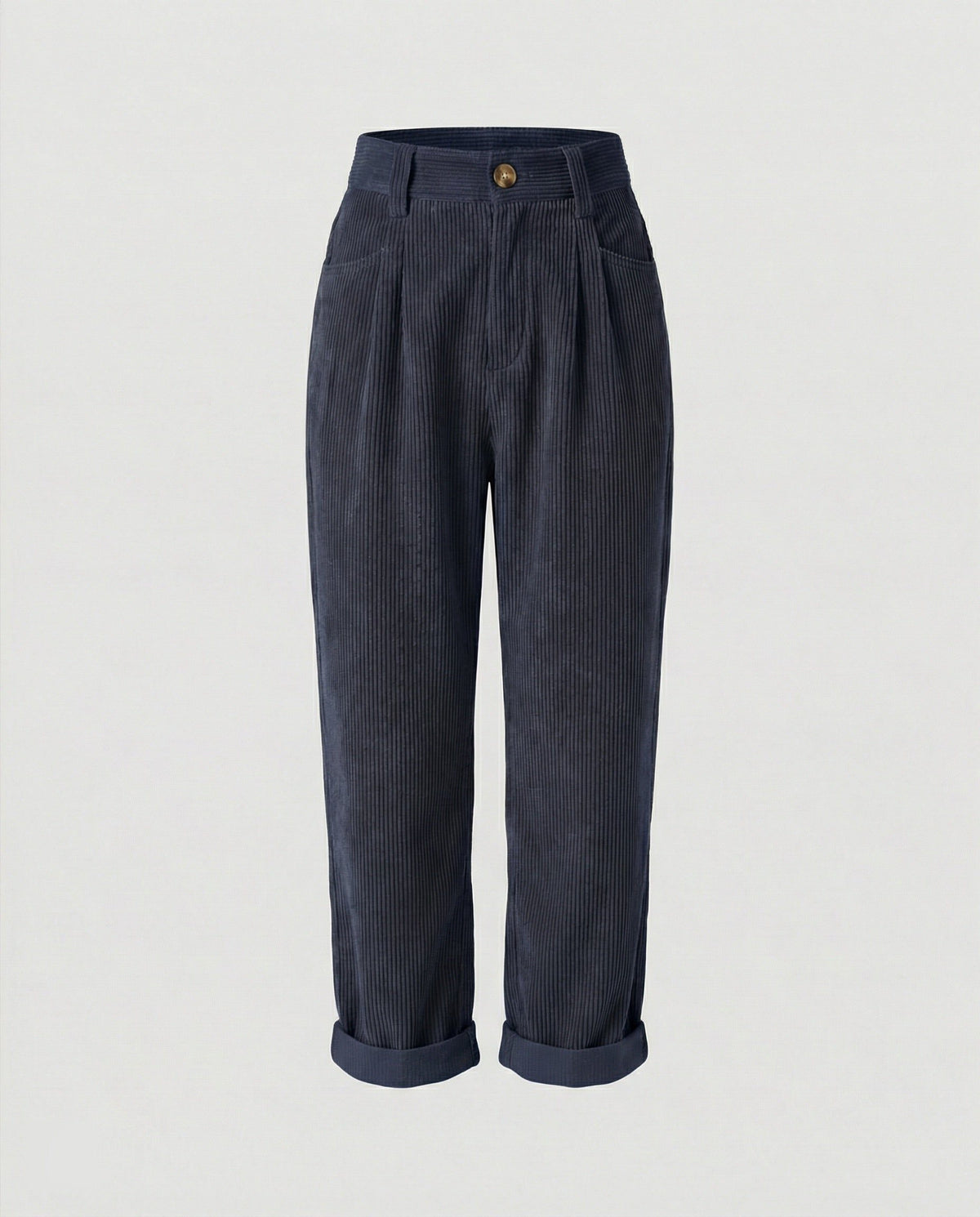 Damen Cordhose mit Hoher Taille und Breitem Bein - Blau