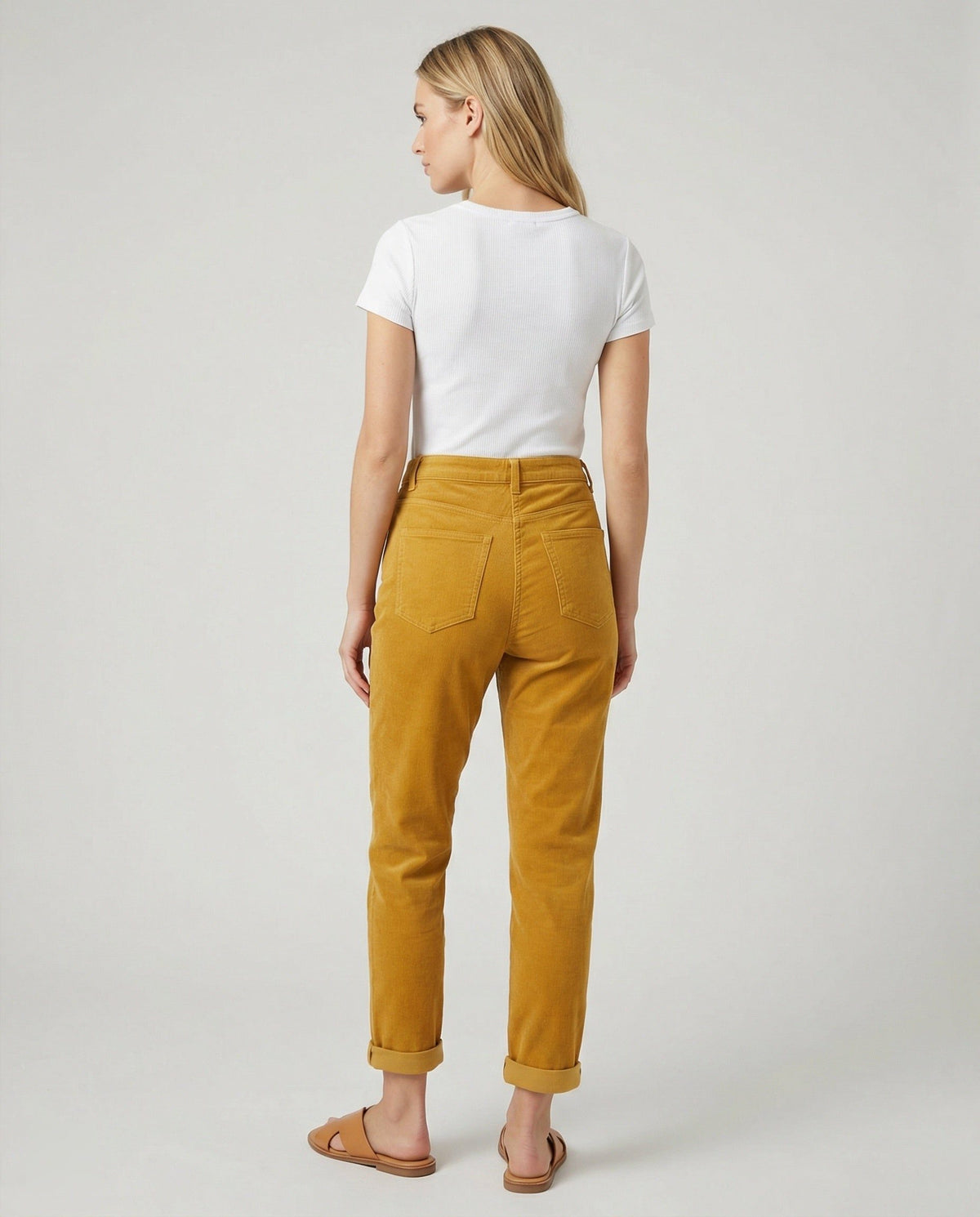 Damen Cordhose mit Hoher Taille und Breitem Bein - View 4