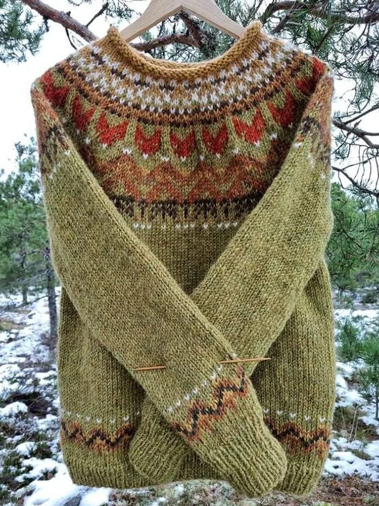 Damen Rundhalspullover mit Norweger-Muster Strickpullover