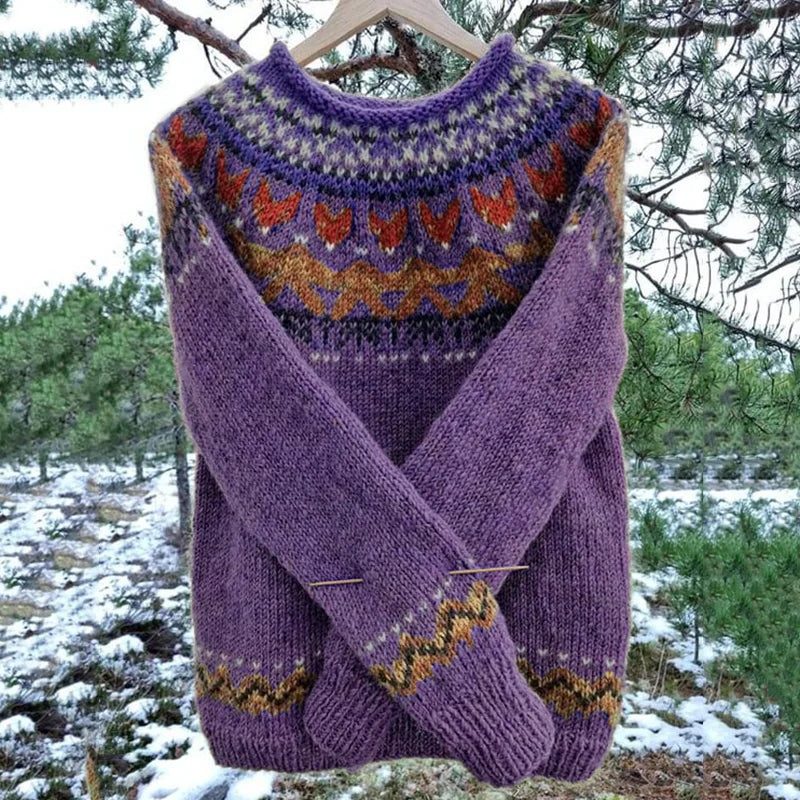 Damen Rundhalspullover mit Norweger-Muster Strickpullover