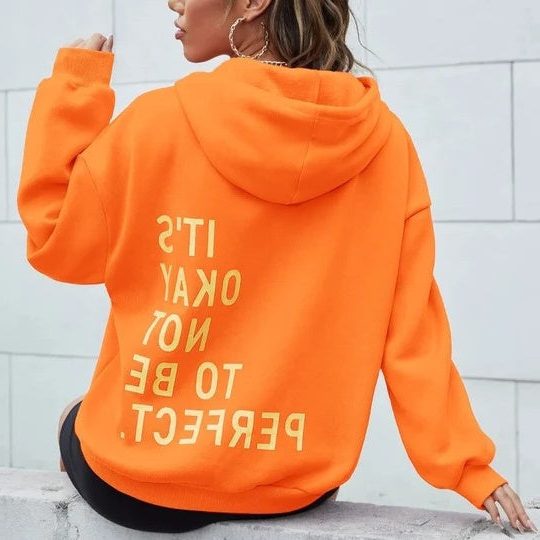 Hoodie mit Kapuze und Rückendruck für Damen - Orange
