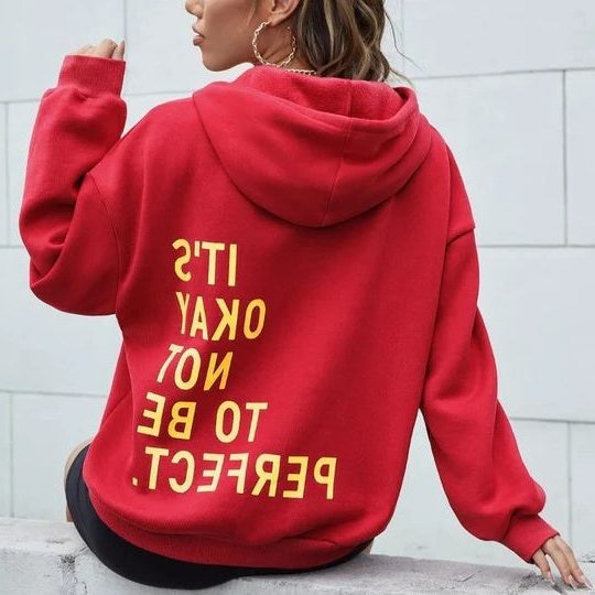 Hoodie mit Kapuze und Rückendruck für Damen - Rot