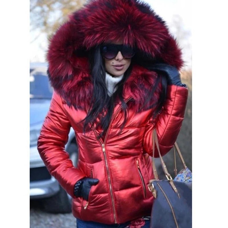 Damen Winterjacke mit Kapuze und Kunstfellkragen - View 6
