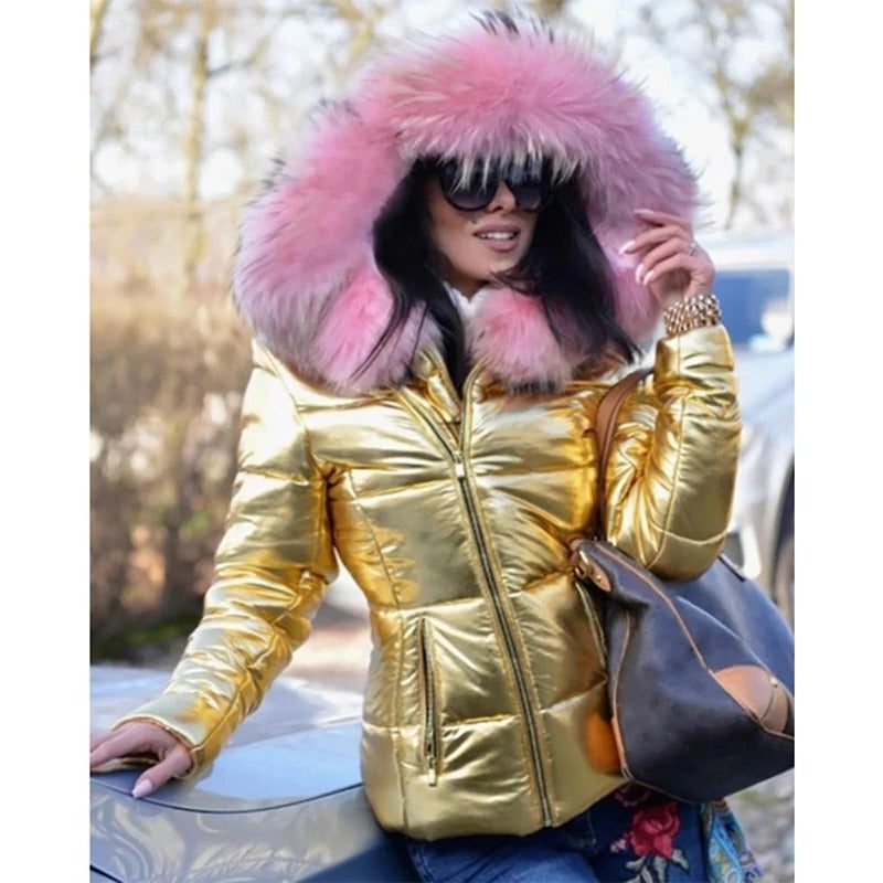 Damen Winterjacke mit Kapuze und Kunstfellkragen - View 4